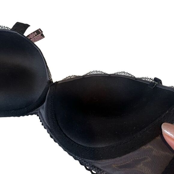 Victoria’s Secret Very Sexy Black Mesh Overlay Push-Up Bra 32D E70 - Picture 11 of 12